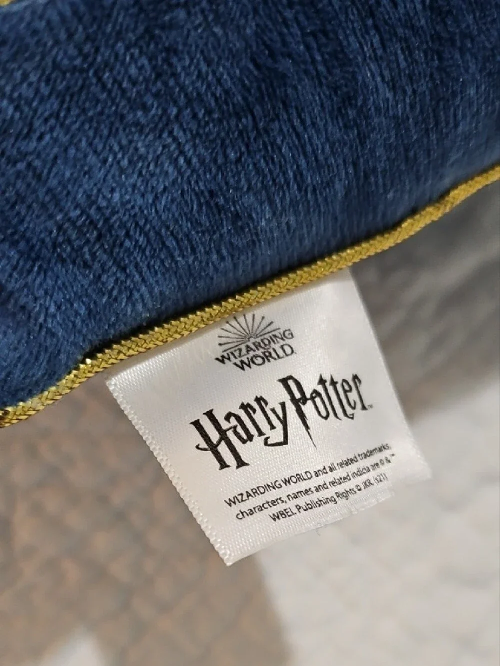 Warner Bros. Harry Potter Velvet Pillow - Navy & Gold Trim